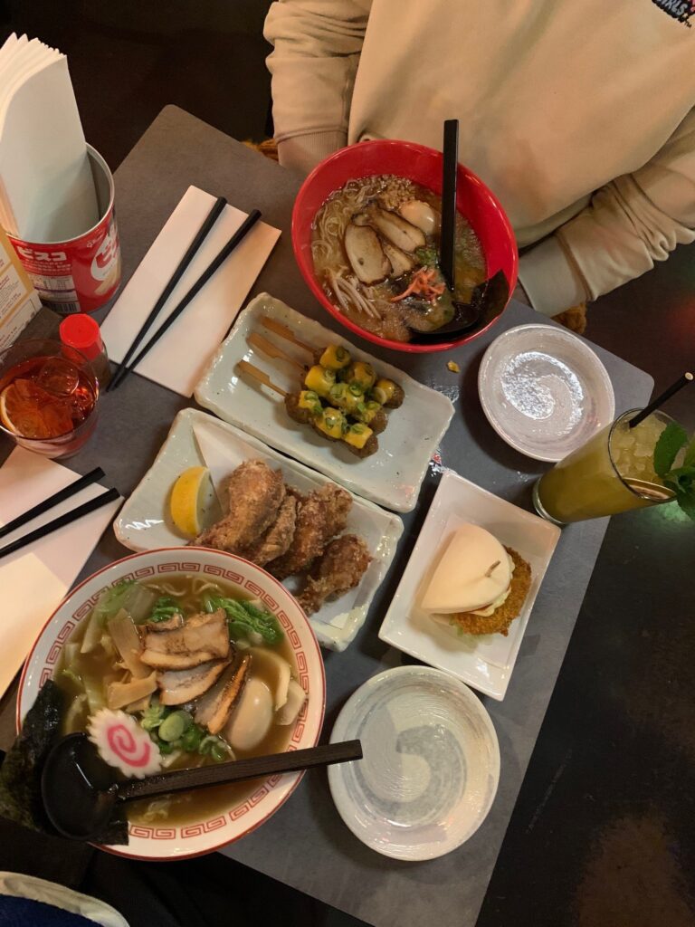 ramen noodles and food at Yokocho