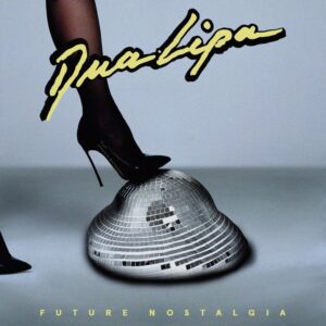 Future Nostalgia Alternative Cover Art shows a black high heeled boot treading on a melted disco ball against a grey background